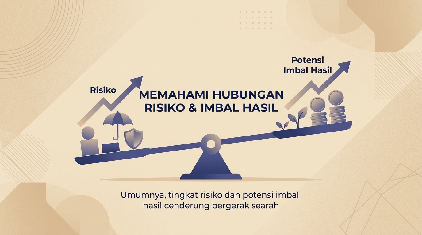 Diagram sederhana yang menunjukkan hubungan antara tingkat risiko dan potensi imbal hasil